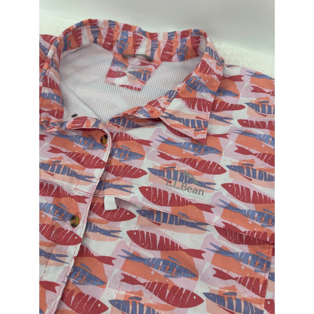 L.L. Bean UPF Sun Shirt Vented Outdoor Hiking Mesh Shirt 2X Novelty Fish Print - Picture 5 of 9